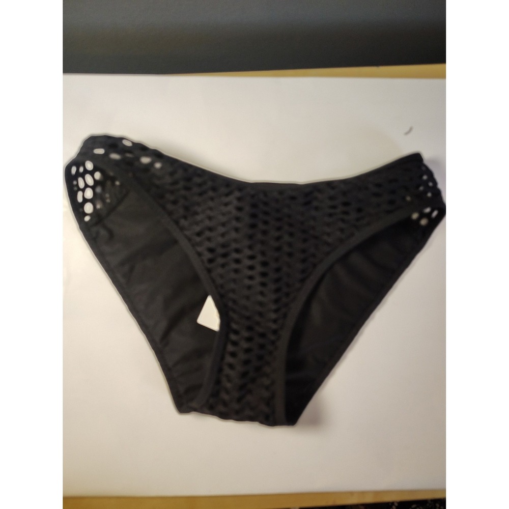 Rebecca By Rebecca Virtue Hipster Bikini Bottom Black Mesh Crochet 898457 XS NEW